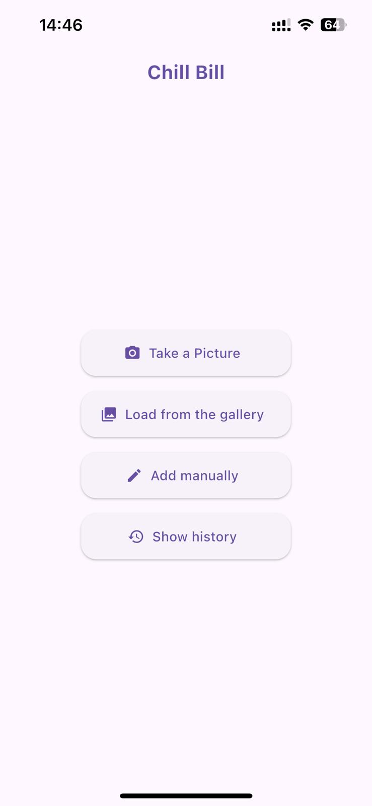 ChillBill Home Screen